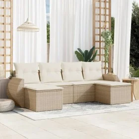 Garden sofa set with cushions 6 pieces beige synthetic rattan by , Modular outdoor sofas - Ref: Foro24-3221717, Price: 422,14...