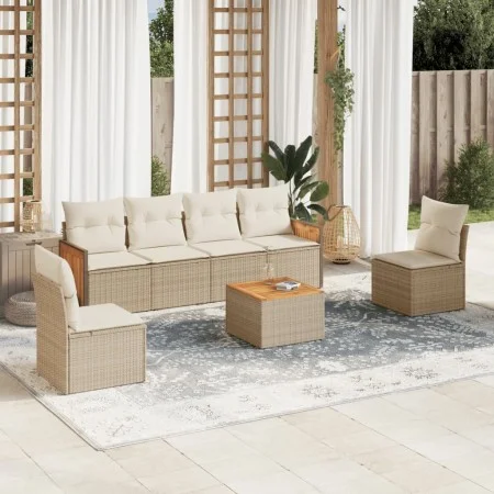 7-teiliges Gartensofa-Set und beige synthetische Rattankissen von , Gartensets - Ref: Foro24-3227549, Preis: 448,18 €, Rabatt: %