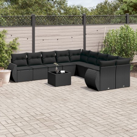 11-teiliges Gartensofa-Set und schwarze synthetische Rattankissen von , Modulare Sofas für den Außenbereich - Ref: Foro24-322...