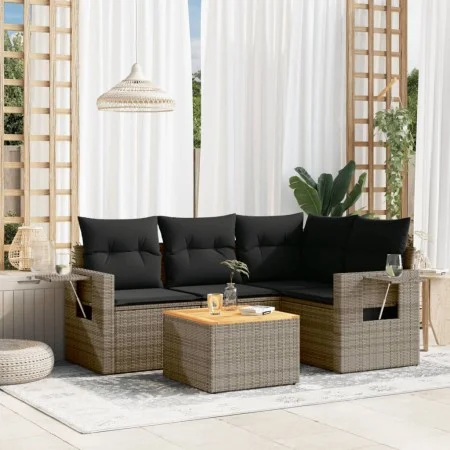 Garden sofa set with cushions 5 pieces gray synthetic rattan by , Modular outdoor sofas - Ref: Foro24-3224548, Price: 316,12 ...