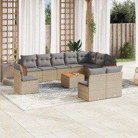 Set de sofás de jardín 11pzas con cojines ratán sintético beige