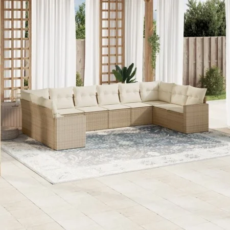 Garden sofa set with beige cushions 10 pieces synthetic rattan by , Modular outdoor sofas - Ref: Foro24-3251805, Price: 670,7...