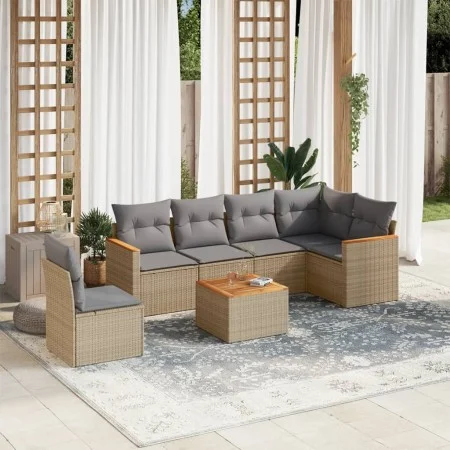 7-piece garden sofa set and beige synthetic rattan cushions by , Garden sets - Ref: Foro24-3258426, Price: 442,12 €, Discount: %
