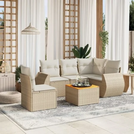 Garden sofa set with cushions 6 pieces beige synthetic rattan by , Garden sets - Ref: Foro24-3225008, Price: 474,20 €, Discou...