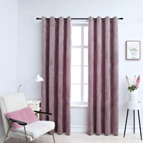 Cortinas opacas anillas 2 uds terciopelo rosa viejo 140x225 cm