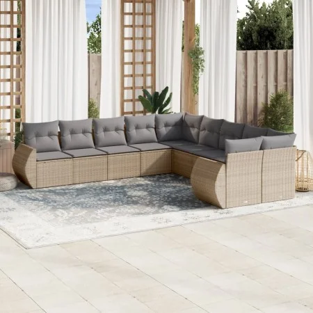 Gartensofa-Set mit beigen Kissen, 10-teilig, synthetisches Rattan von , Modulare Sofas für den Außenbereich - Ref: Foro24-322...