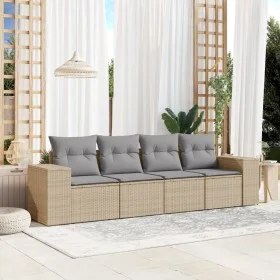 Garden sofa set with cushions 4 pieces beige synthetic rattan by , Modular outdoor sofas - Ref: Foro24-3222278, Price: 275,13...