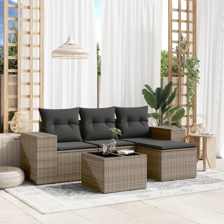 Garden sofa set with cushions 5 pieces gray synthetic rattan by , Modular outdoor sofas - Ref: Foro24-3222479, Price: 302,89 ...