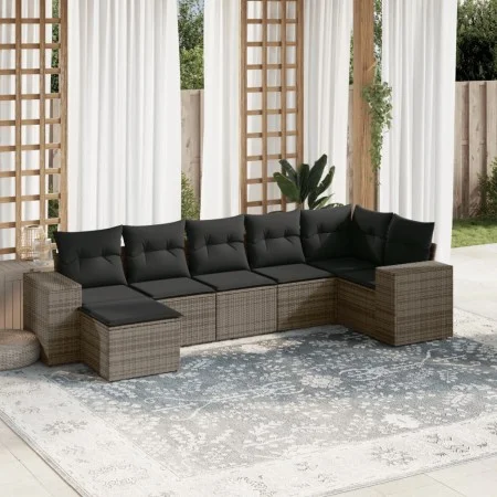7-teiliges Gartensofa-Set mit grauen PE-Rattan-Kissen von , Gartensets - Ref: Foro24-3222879, Preis: 439,15 €, Rabatt: %