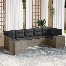 7-piece garden sofa set with gray PE rattan cushions by , Garden sets - Ref: Foro24-3222989, Price: 463,02 €, Discount: %