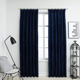 Cortinas opacas ganchos 2 pzas terciopelo azul oscuro 140x245cm