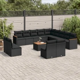 14-teiliges Gartensofa-Set mit schwarzen synthetischen Rattankissen von , Gartensets - Ref: Foro24-3258891, Preis: 833,38 €, ...