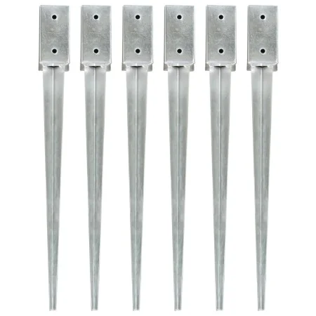 Ground spikes 6 units galvanized steel silver 7x7x75 cm by vidaXL, Spikes for anchoring in the ground - Ref: Foro24-145402, P...
