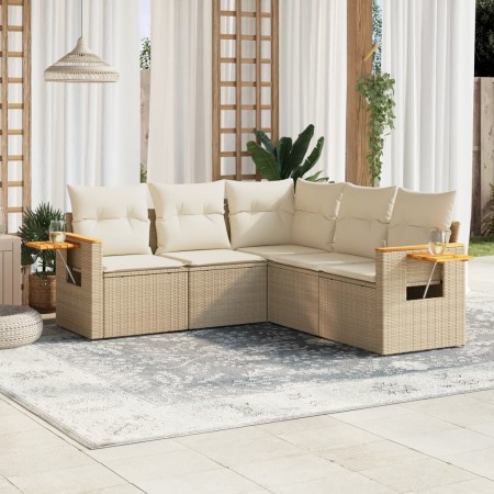 Gartensofa-Set mit Kissen, 5-teilig, beiges synthetisches Rattan von , Gartensets - Ref: Foro24-3259202, Preis: 400,16 €, Rab...
