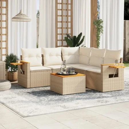 Garden sofa set with cushions 6 pieces beige synthetic rattan by , Garden sets - Ref: Foro24-3259209, Price: 425,53 €, Discou...