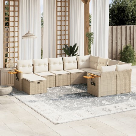 Gartensofa-Set mit beigen Kissen, 10-teilig, synthetisches Rattan von , Gartensets - Ref: Foro24-3259559, Preis: 728,73 €, Ra...