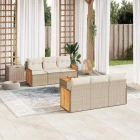 7-teiliges Gartensofa-Set und beigefarbene synthetische Rattankissen von , Gartensets - Ref: Foro24-3259874, Preis: 547,33 €,...