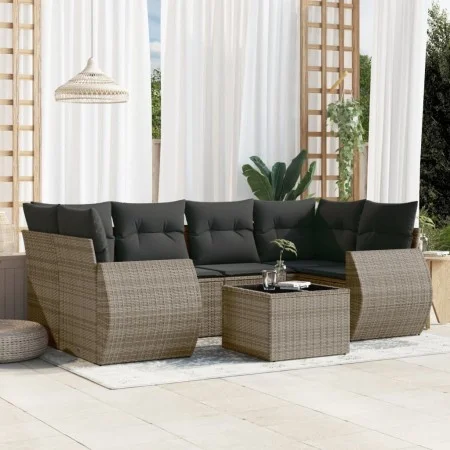 7-piece garden sofa set with gray PE rattan cushions by , Garden sets - Ref: Foro24-3253457, Price: 462,16 €, Discount: %