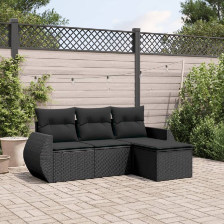 4-piece garden sofa set with black synthetic rattan cushions by , Garden sets - Ref: Foro24-3253602, Price: 282,54 €, Discoun...