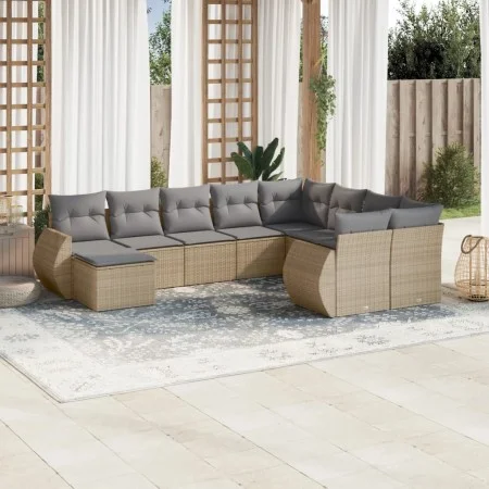 Gartensofa-Set mit beigen Kissen, 10-teilig, synthetisches Rattan von , Gartensets - Ref: Foro24-3254196, Preis: 666,59 €, Ra...