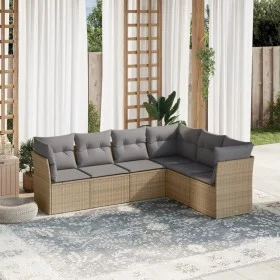 Gartensofa-Set mit Kissen, 6-teilig, beiges synthetisches Rattan von , Gartensets - Ref: Foro24-3217679, Preis: 372,57 €, Rab...