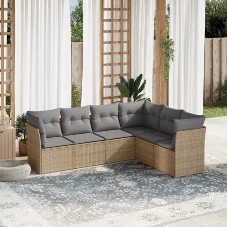 Gartensofa-Set mit Kissen, 6-teilig, beiges synthetisches Rattan von , Gartensets - Ref: Foro24-3217679, Preis: 372,57 €, Rab...