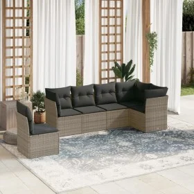 6-piece garden furniture set and gray synthetic rattan cushions by , Garden sets - Ref: Foro24-3217700, Price: 360,23 €, Disc...