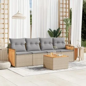 Gartensofa-Set mit Kissen, 5-teilig, beiges synthetisches Rattan von , Gartensets - Ref: Foro24-3227459, Preis: 310,07 €, Rab...