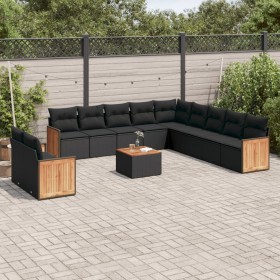 Set de sofás de jardín 12 piezas cojines ratán sintético negro