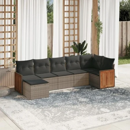 7-piece garden sofa set with gray PE rattan cushions by , Garden sets - Ref: Foro24-3227873, Price: 425,61 €, Discount: %