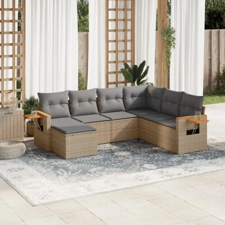 7-teiliges Gartensofa-Set und beige synthetische Rattankissen von , Gartensets - Ref: Foro24-3227046, Preis: 447,13 €, Rabatt: %