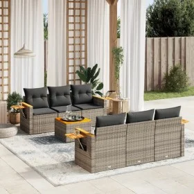 7-piece garden sofa set with gray PE rattan cushions by , Garden sets - Ref: Foro24-3226634, Price: 453,73 €, Discount: %