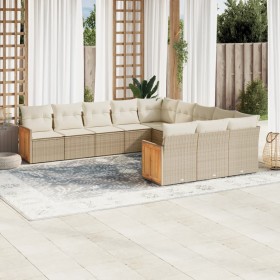 Set de sofás de jardín 11pzas con cojines ratán sintético beige