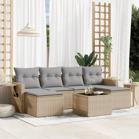 7-teiliges Gartensofa-Set und beige synthetische Rattankissen von , Gartensets - Ref: Foro24-3252866, Preis: 435,09 €, Rabatt: %