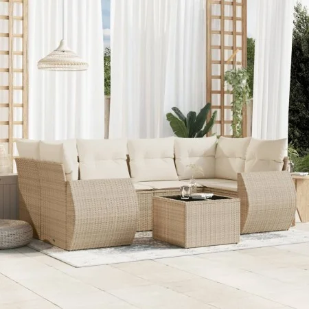 7-piece garden sofa set and beige synthetic rattan cushions by , Garden sets - Ref: Foro24-3221117, Price: 537,59 €, Discount: %