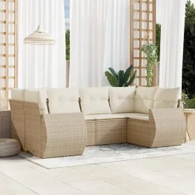 Garden sofa set with cushions 6 pieces beige synthetic rattan by , Modular outdoor sofas - Ref: Foro24-3221777, Price: 484,74...