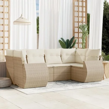 Garden sofa set with cushions 6 pieces beige synthetic rattan by , Modular outdoor sofas - Ref: Foro24-3221777, Price: 484,74...