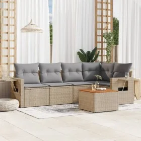 Garden sofa set with cushions 6 pieces beige synthetic rattan by , Modular outdoor sofas - Ref: Foro24-3224554, Price: 375,81...