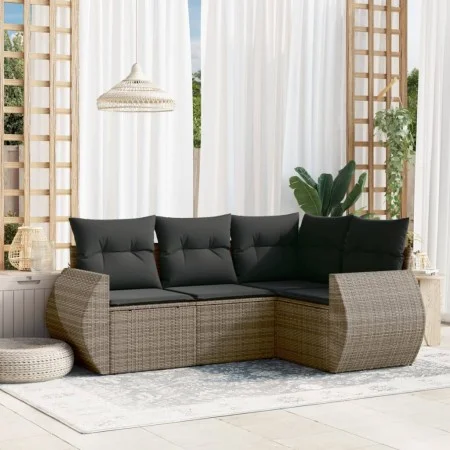 4-piece garden sofa set and gray synthetic rattan cushions by , Garden sets - Ref: Foro24-3221309, Price: 296,63 €, Discount: %