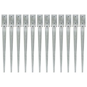 Ground spikes 12 pcs silver galvanized steel 7x7x75 cm by vidaXL, Spikes for anchoring in the ground - Ref: Foro24-145403, Pr...