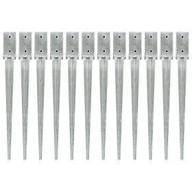 Ground spikes 12 pcs silver galvanized steel 7x7x75 cm by vidaXL, Spikes for anchoring in the ground - Ref: Foro24-145403, Pr...