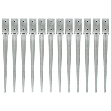 Ground spikes 12 pcs silver galvanized steel 7x7x75 cm by vidaXL, Spikes for anchoring in the ground - Ref: Foro24-145403, Pr...