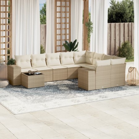 Gartensofa-Set mit beigen Kissen, 10-teilig, synthetisches Rattan von , Gartensets - Ref: Foro24-3223057, Preis: 655,44 €, Ra...
