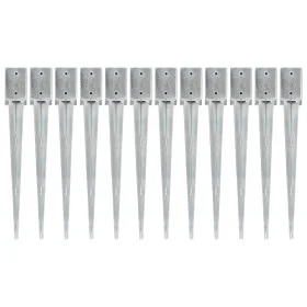 Ground spikes 12 pcs silver galvanized steel 9x9x75 cm by vidaXL, Spikes for anchoring in the ground - Ref: Foro24-145415, Pr...