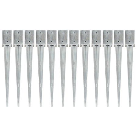 Ground spikes 12 pcs silver galvanized steel 9x9x75 cm by vidaXL, Spikes for anchoring in the ground - Ref: Foro24-145415, Pr...