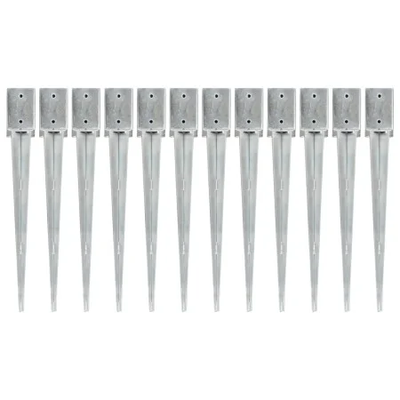 Ground spikes 12 pcs silver galvanized steel 9x9x75 cm by vidaXL, Spikes for anchoring in the ground - Ref: Foro24-145415, Pr...