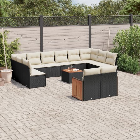 Garden sofa and cushion set 13 pieces black synthetic rattan by , Garden sets - Ref: Foro24-3228128, Price: 724,92 €, Discoun...