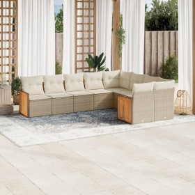 Set de sofás de jardín 9 pzas con cojines ratán sintético beige