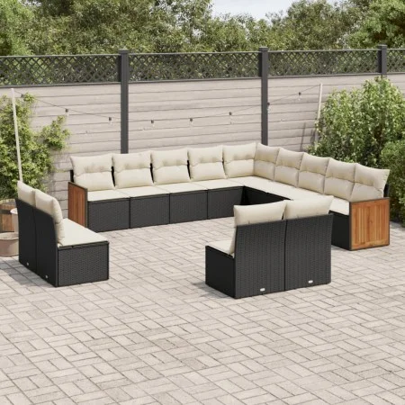 Garden sofa and cushion set 13 pieces black synthetic rattan by , Garden sets - Ref: Foro24-3228163, Price: 765,71 €, Discoun...