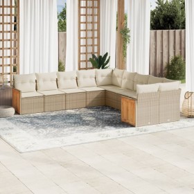Gartensofa-Set mit beigen Kissen, 10-teilig, synthetisches Rattan von , Gartensets - Ref: Foro24-3228032, Preis: 625,30 €, Ra...